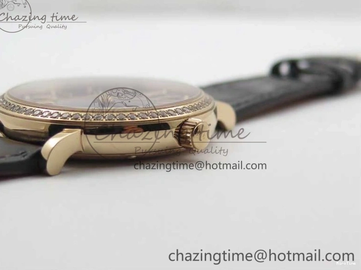 MIROTIME 1218 Durable Portofino 37mm RG V7F 1:1 Best Edition Gray Dial Diamonds Bezel on Black Leather Strap A 7089